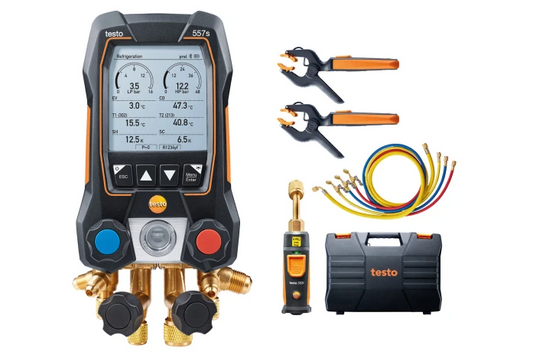 Testo 557s Smart Kit per il vuoto e con tubi di riempimento - Gruppo manometrico digitale smart con blocco valvole a 4 vie
